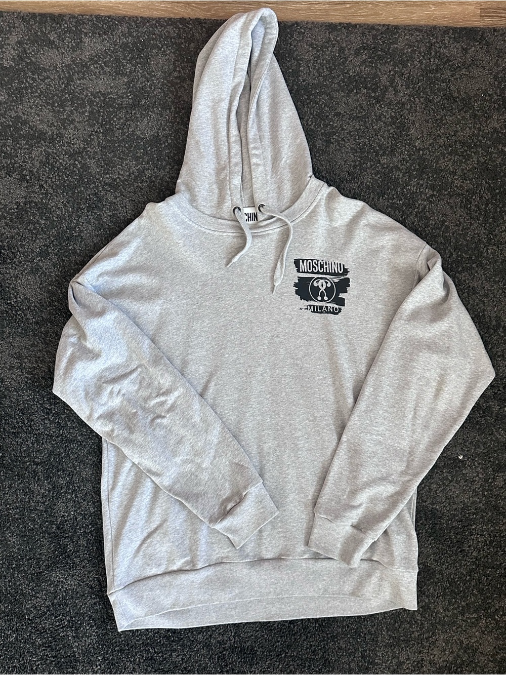 Moschino Light Gray Crewneck Hoodie with Black Logo